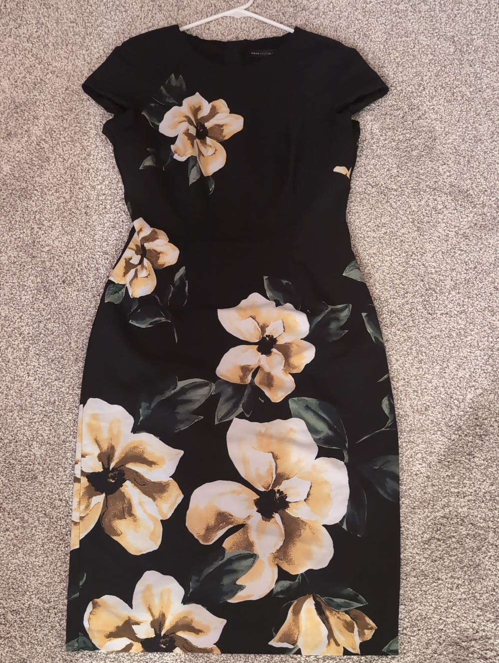 White House Black Market Black Floral Sheath Dress with Yellow Blooms Size 4